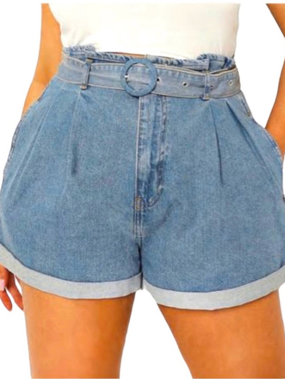 Princess Polly High-Waist Pleated Denim Shorts with Belt- New w/ tags!